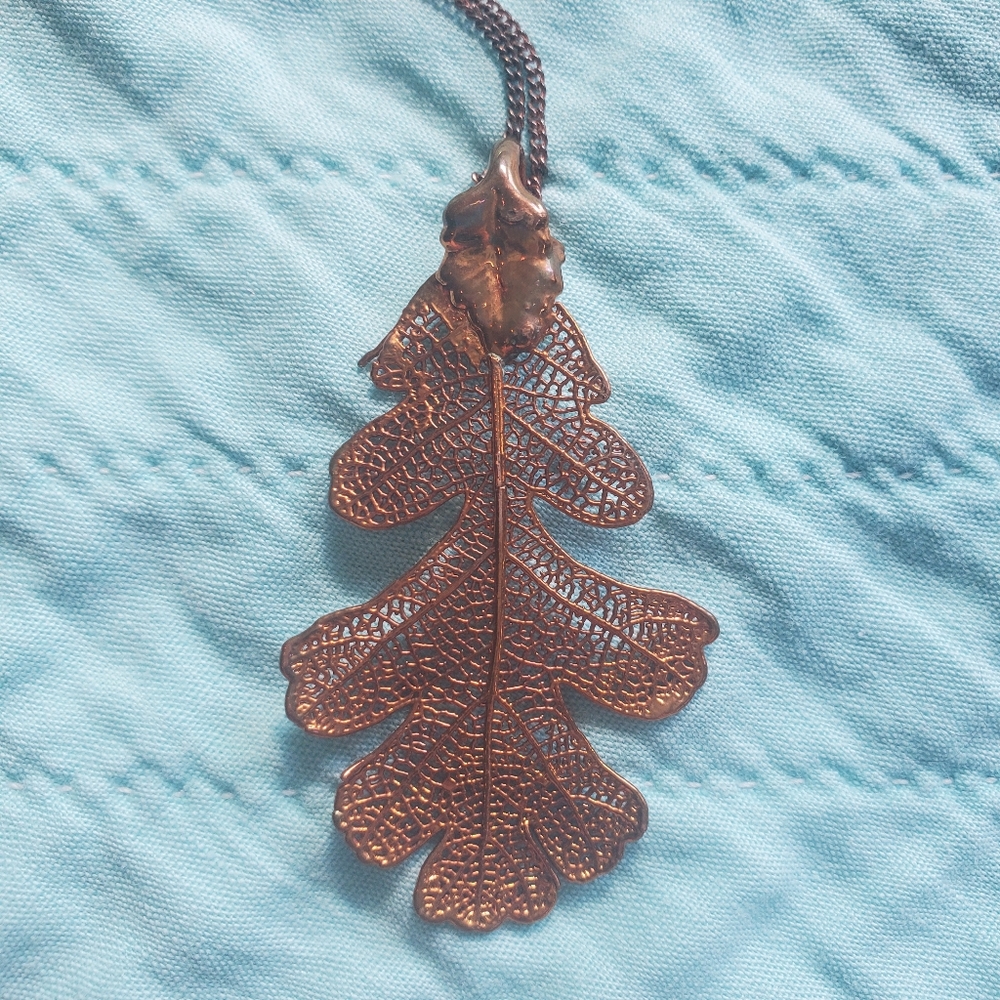 Copper Plated Leaf Necklace Made in Michigan Fairy Jewelry